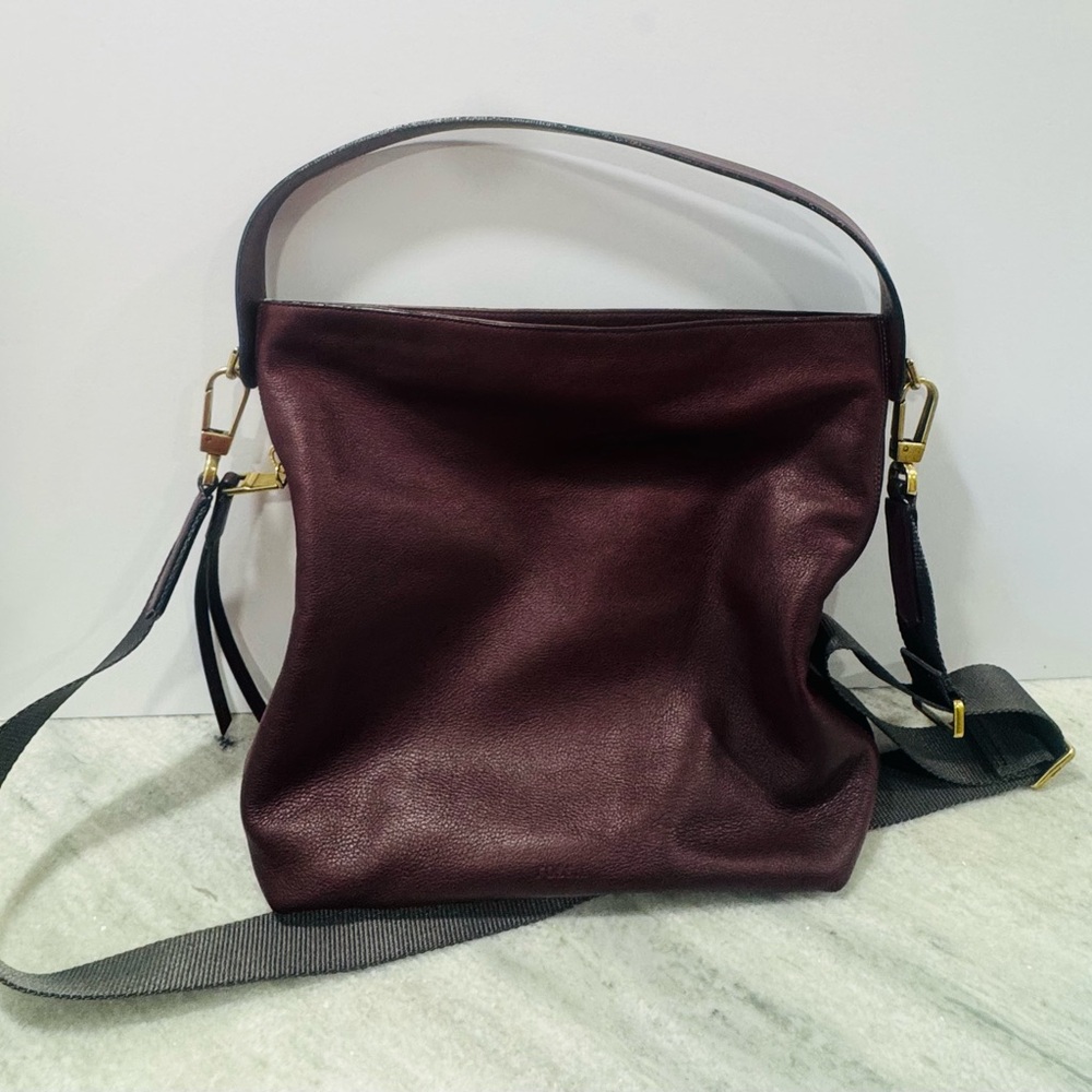 Fossil Burgundy Pebbled Leather Shoulder Bag w/ Crossbody Strap